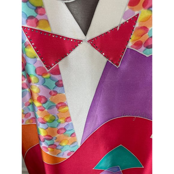 Handpainted silk satin tunic dress abstract jazz singer by Liza Gateau Size L - Picture 5 of 8